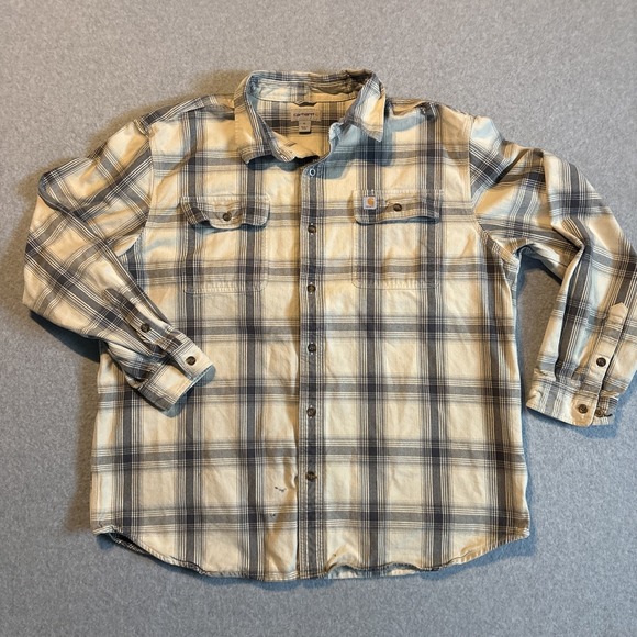 Carhartt Other - Carhartt Long Sleeve Button Up Heavy Weight Plaid Tan Mens XL Original Fit READ